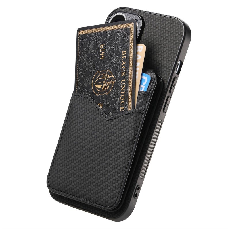 إيروريكس جراب هاتف iPhone Air مصنوع من ألياف الكربون MagSafe قابل للطي عموديًا مع حقيبة بطاقات (أسود) - Image 2