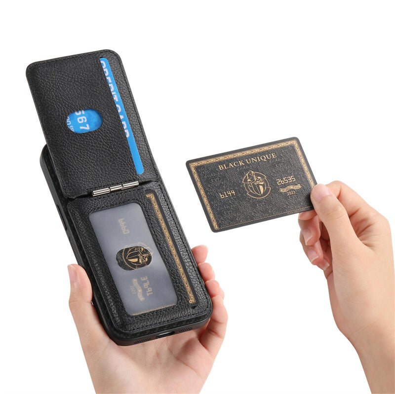 إيروريكس جراب هاتف iPhone Air مصنوع من ألياف الكربون MagSafe قابل للطي عموديًا مع حقيبة بطاقات (أسود) - Image 3