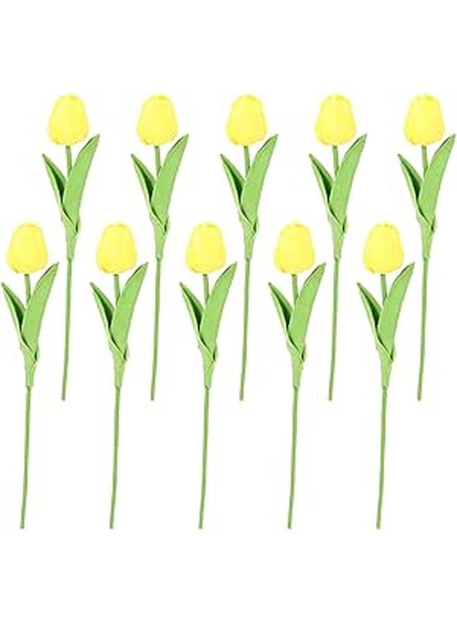 Yellow Artificial Tulip Flowers 10pcs Faux Bouquet for Home Hotel Decoration - Image 1