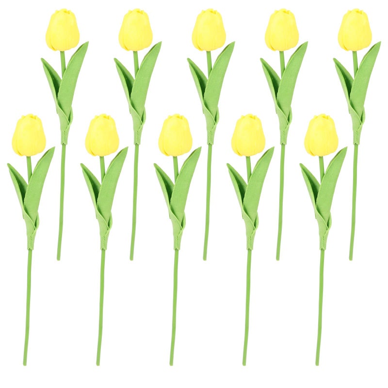 Yellow Artificial Tulip Flowers 10pcs Faux Bouquet for Home Hotel Decoration - Image 2