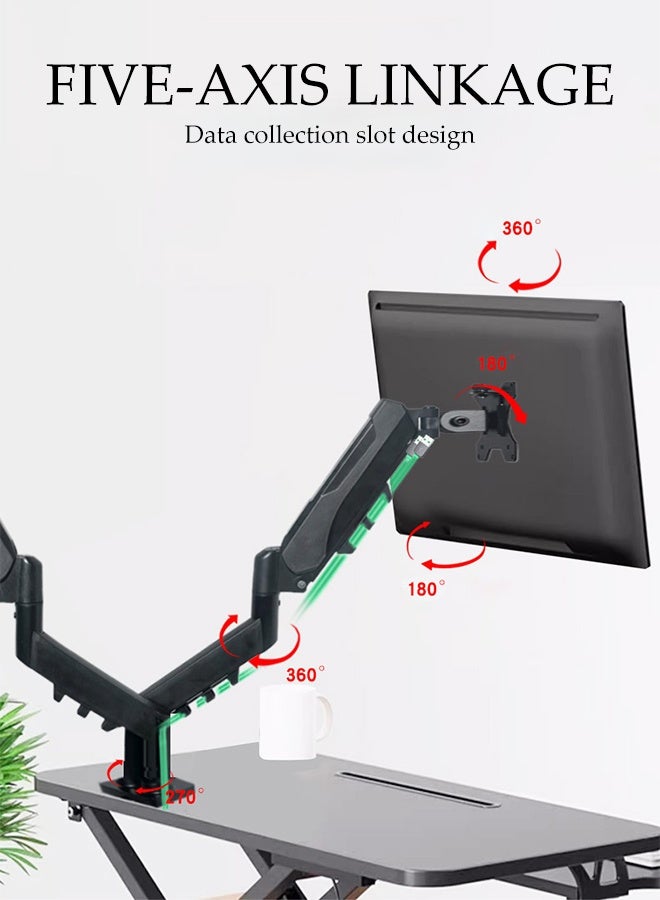 DUNISO Dual Monitor Stand Mechanical Cantilever Pneumatic Spring Monitor Arm Height Adjustable Heavy Duty Ultrawide Dual Monitor Arm Holds Full Adjustable Monitor Desk Mount Swivel Bracket with C Clamp for 17 to 34 Inch Computer Screens - Image 3