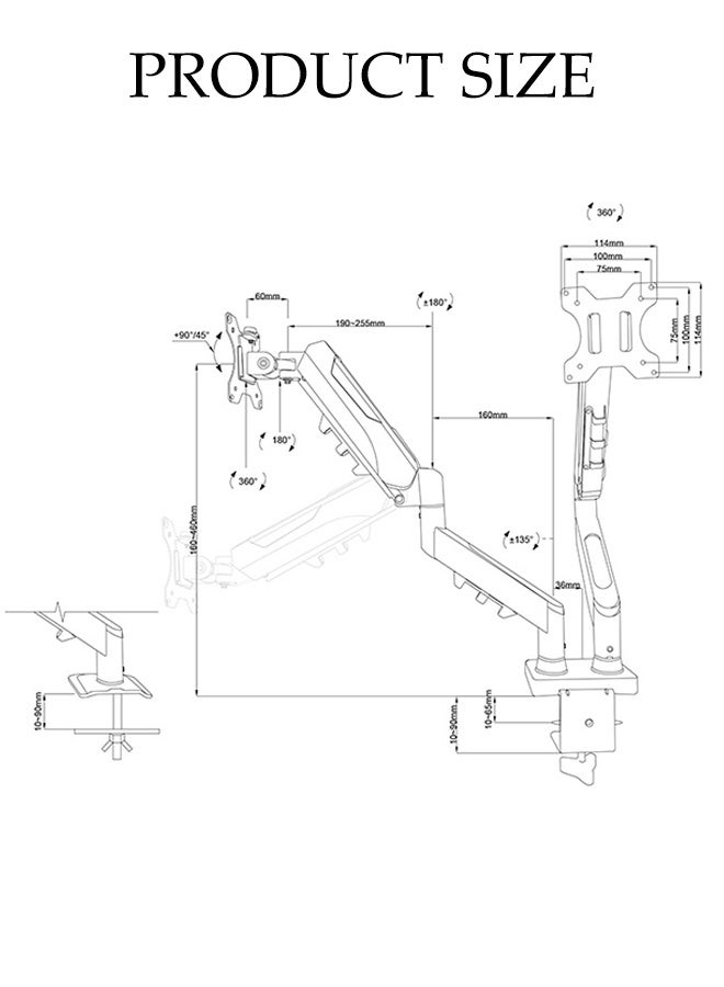DUNISO Dual Monitor Stand Mechanical Cantilever Pneumatic Spring Monitor Arm Height Adjustable Heavy Duty Ultrawide Dual Monitor Arm Holds Full Adjustable Monitor Desk Mount Swivel Bracket with C Clamp for 17 to 34 Inch Computer Screens - Image 4