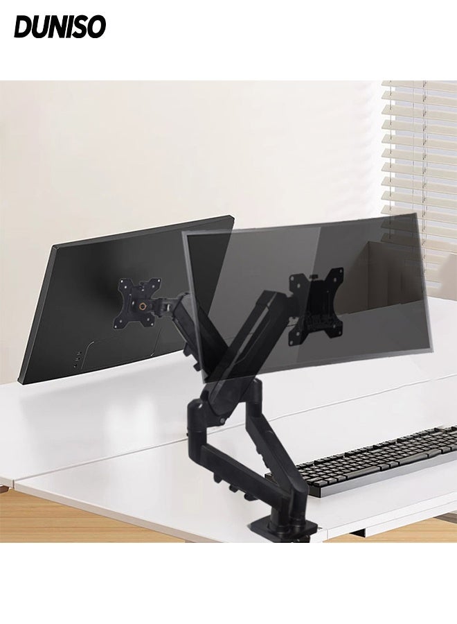 DUNISO Dual Monitor Stand Mechanical Cantilever Pneumatic Spring Monitor Arm Height Adjustable Heavy Duty Ultrawide Dual Monitor Arm Holds Full Adjustable Monitor Desk Mount Swivel Bracket with C Clamp for 17 to 34 Inch Computer Screens - Image 1