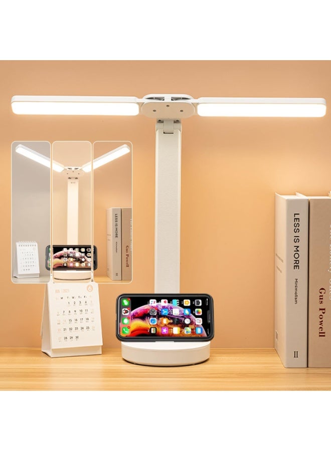 SPECTON Double Head LED Desk Lamp, Table Lamp, Rechargeable, Eye-Caring, Touch Control With USB Charging Port-Bedside Table Lamp for Reading, Study Lamp for Kids, Home, Office, White - Image 1