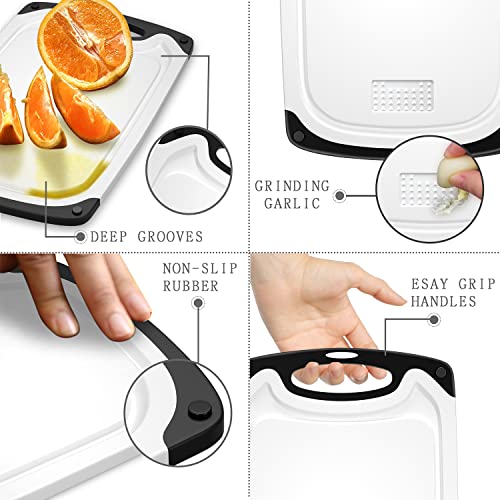 Viretang Plastic Cutting Board, 3 Pieces Dishwasher Safe Cutting Boards with Juice Grooves, Easy Grip Handle, Non-Slip, with Grinding Area for Grinding Garlic and Ginger（White） - Image 4