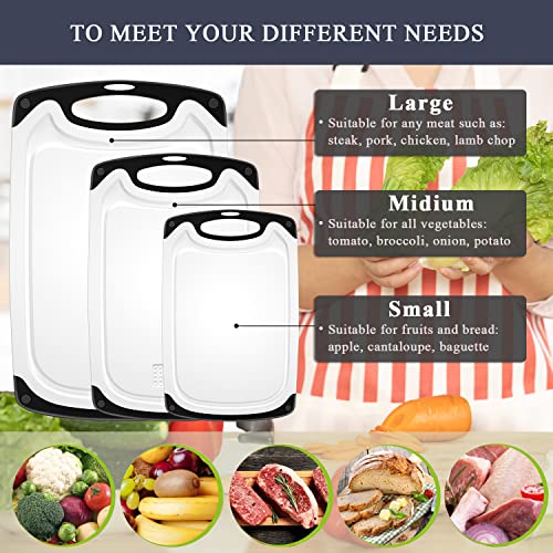 Viretang Plastic Cutting Board, 3 Pieces Dishwasher Safe Cutting Boards with Juice Grooves, Easy Grip Handle, Non-Slip, with Grinding Area for Grinding Garlic and Ginger（White） - Image 5