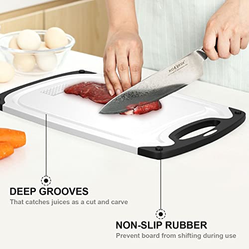 Viretang Plastic Cutting Board, 3 Pieces Dishwasher Safe Cutting Boards with Juice Grooves, Easy Grip Handle, Non-Slip, with Grinding Area for Grinding Garlic and Ginger（White） - Image 2