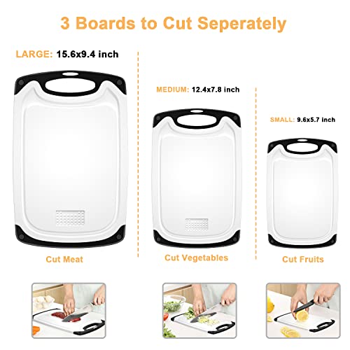 Viretang Plastic Cutting Board, 3 Pieces Dishwasher Safe Cutting Boards with Juice Grooves, Easy Grip Handle, Non-Slip, with Grinding Area for Grinding Garlic and Ginger（White） - Image 3