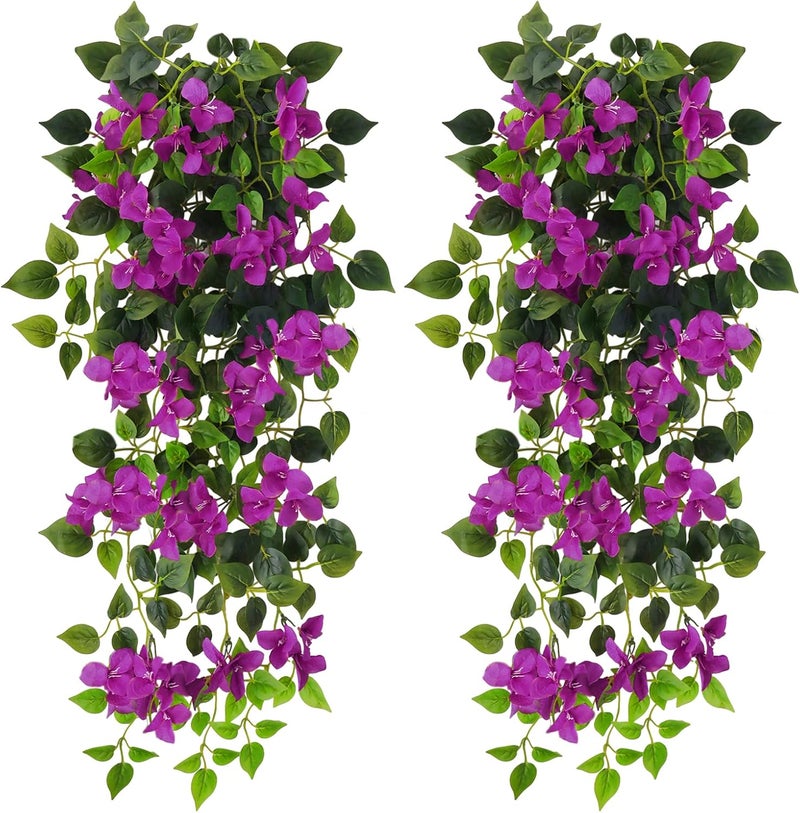 Elecxlink Artificial Hanging Flowers Bougainvillea, UV Resistant Fake Plastic Faux Flower Fabric Vine for Indoor Outdoor Garden Porch Eave Wedding Wall Décor - Image 1