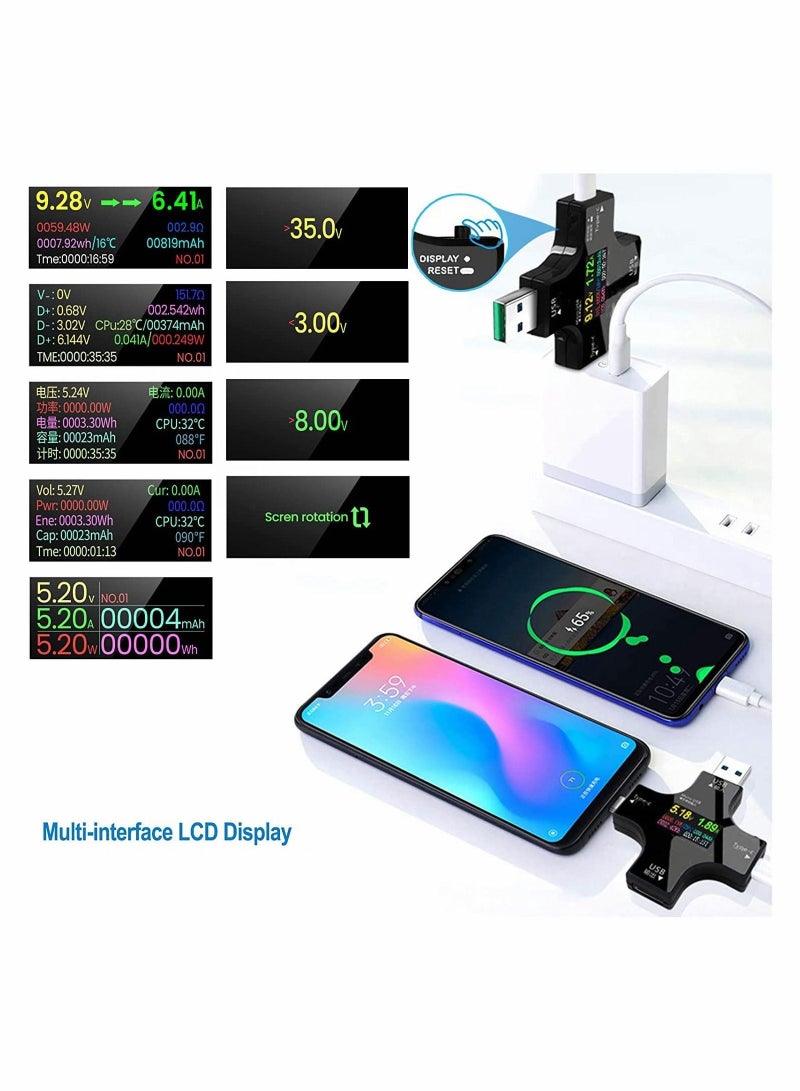 Y&D USB C Tester 2 in 1 Color Screen IPS Digital Multimeter Amperage Power Voltage Resistance Temperature Capacity Detector Charging Checker  - Image 2