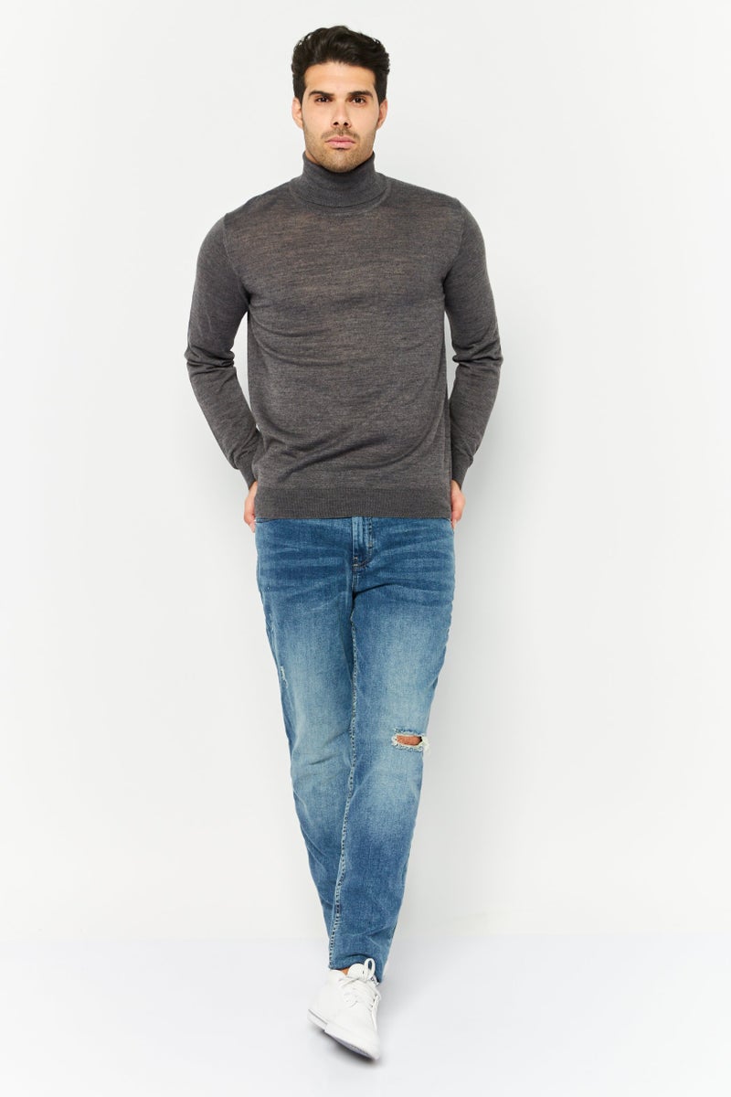 Sorbino Men Turtle Neck Textured Long Sleeves Sweatshirt, Dark Grey - Image 2