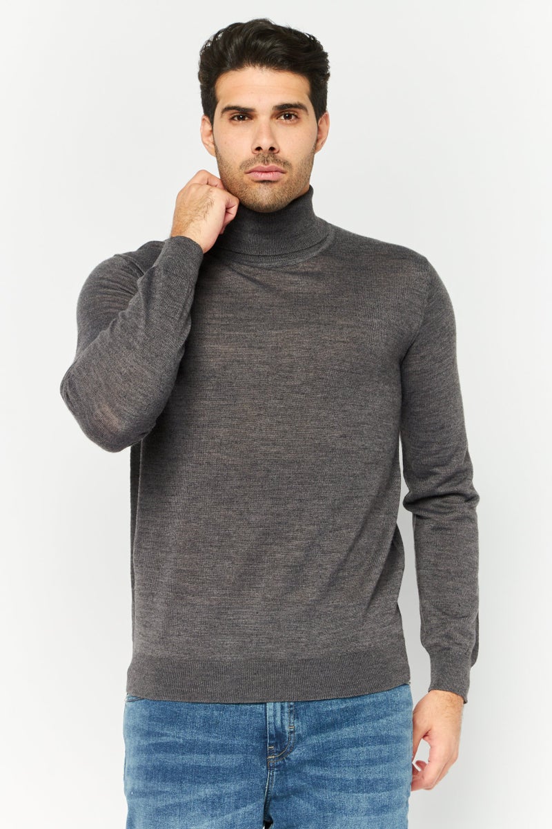 Sorbino Men Turtle Neck Textured Long Sleeves Sweatshirt, Dark Grey - Image 1