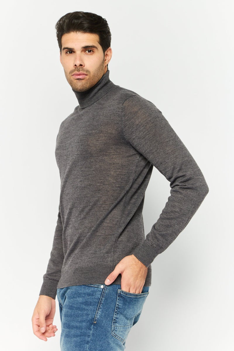 Sorbino Men Turtle Neck Textured Long Sleeves Sweatshirt, Dark Grey - Image 3