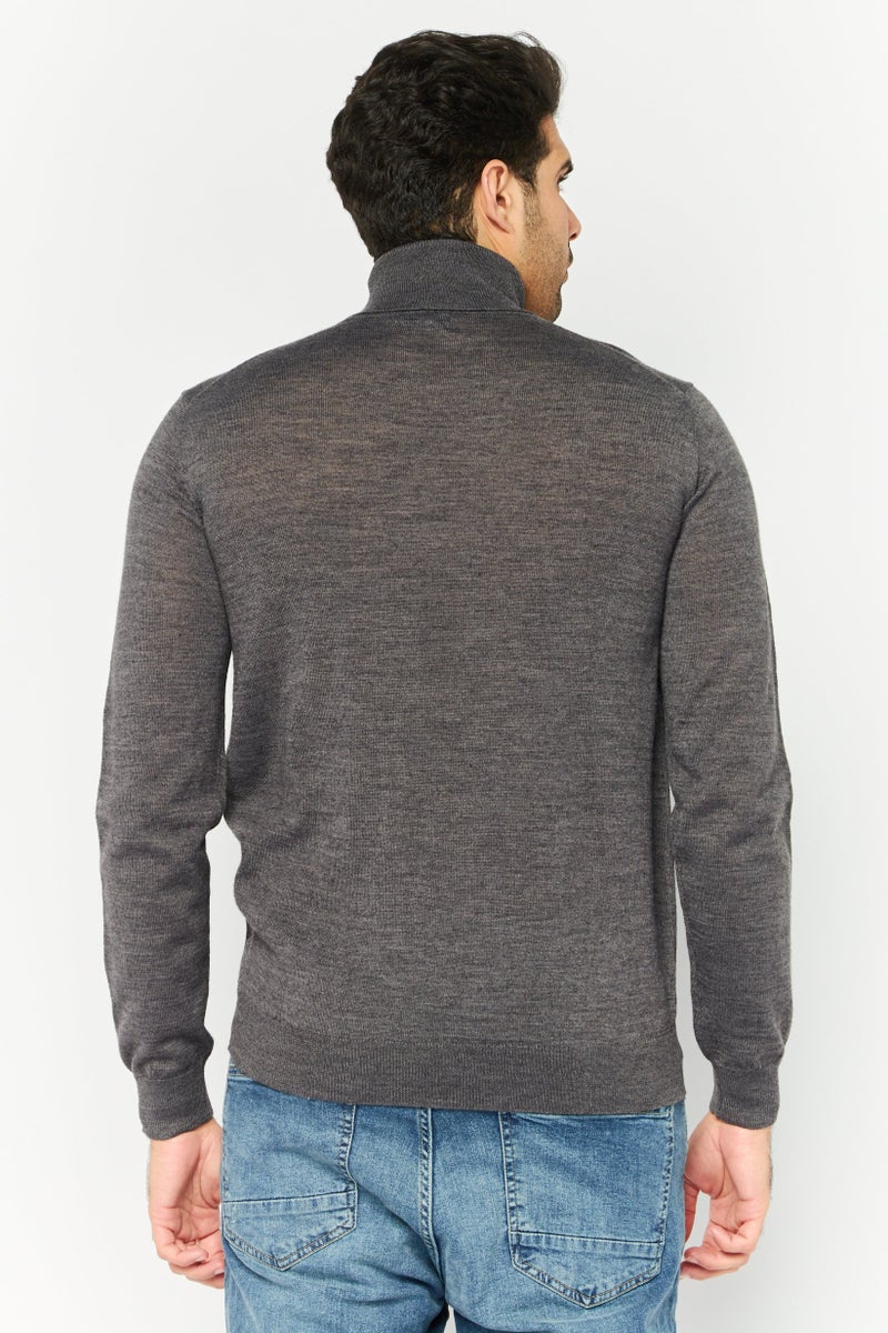 Sorbino Men Turtle Neck Textured Long Sleeves Sweatshirt, Dark Grey - Image 4