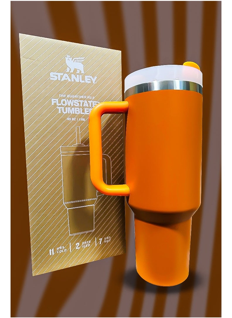 Stanley 40oz Tumbler Stainless Steel Travel Mug with Reusable Straw BPA Free Sustainable and Dishwasher Safe with Leakproof FlowState Lid Double Wall Insulation Maintains Drink Temperature Hot for 16 Hours Cold for 24 Hours Slim Base Fits in Most Car Cup Holders Ergonomic Handle Built for Travel Work and Everyday Use