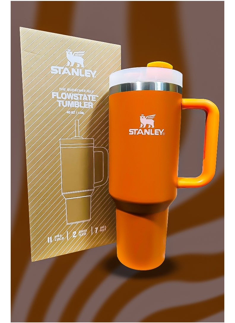 Stanley 40oz Tumbler Stainless Steel Travel Mug with Reusable Straw BPA Free Sustainable and Dishwasher Safe with Leakproof FlowState Lid Double Wall Insulation Maintains Drink Temperature Hot for 16 Hours Cold for 24 Hours Slim Base Fits in Most Car Cup Holders Ergonomic Handle Built for Travel Work and Everyday Use