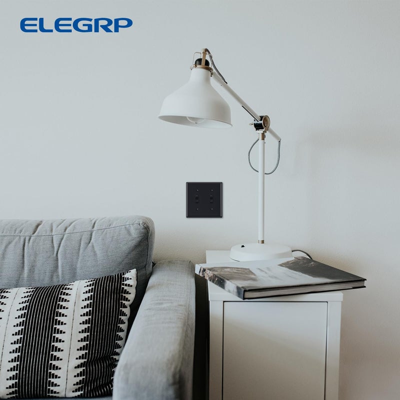 ELEGRP لوحات حائطية لمفاتيح تبديل ثنائية من Elegrp، مقاس قياسي 4.53 بوصة ارتفاع × 4.57 بوصة طول، غطاء لوحة أمامية من البلاستيك الحراري غير قابل للكسر لمفاتيح إضاءة التعتيم، مدرج في قائمة UL (عبوة واحدة، أسود لامع) - Image 5