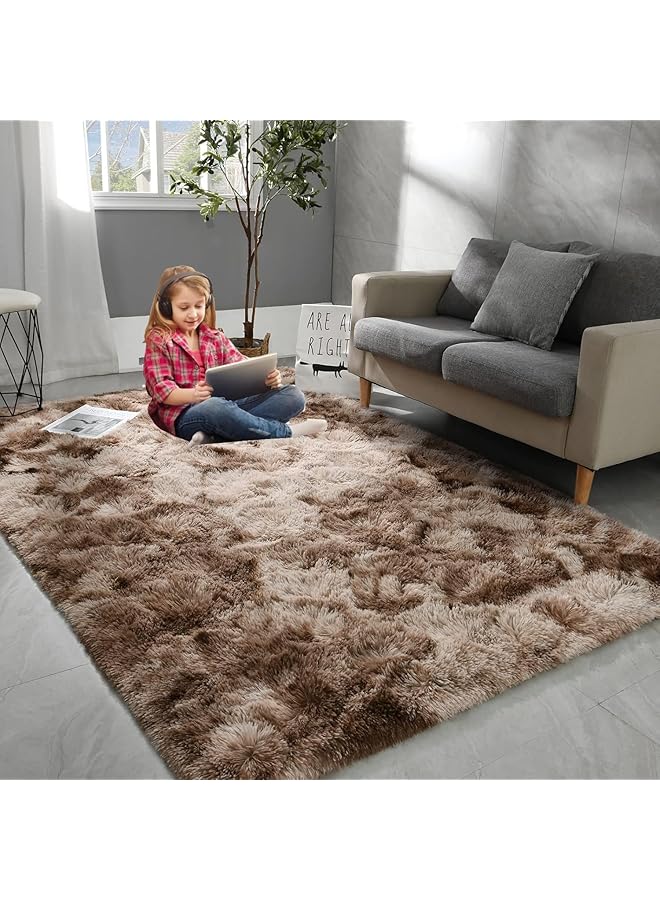 The Bros Ultra Soft Indoor Modern Area Rugs Fluffy Living Room Carpets for Children Bedroom Home Decor Nursery Rug, Washable Furry Throw Rugs (coffee, 80 x 160 CM) - Image 1