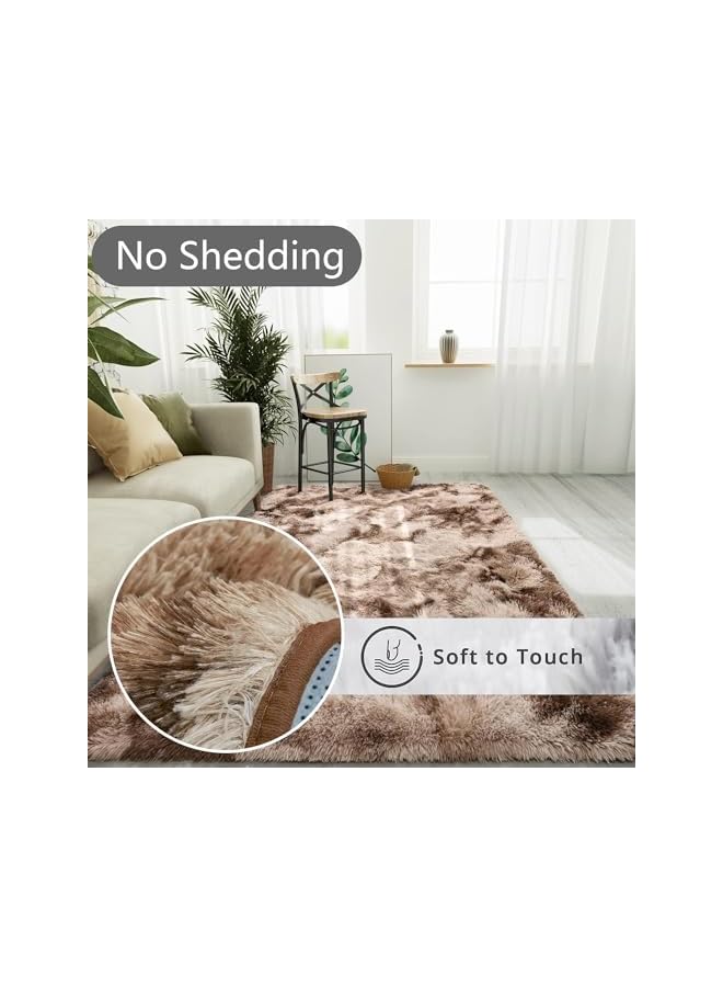 The Bros Ultra Soft Indoor Modern Area Rugs Fluffy Living Room Carpets for Children Bedroom Home Decor Nursery Rug, Washable Furry Throw Rugs (coffee, 80 x 160 CM) - Image 4