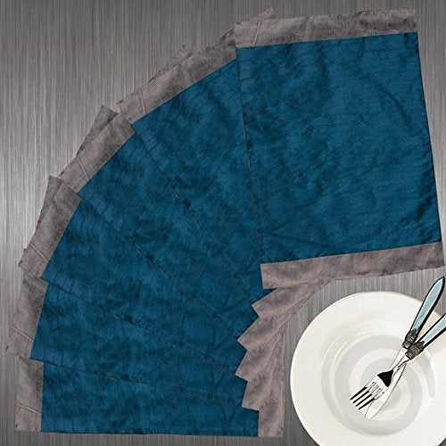 Dekor World Blue Silver Combo. Place Mat with Fusing-Pack of 6 Pcs - Image 1