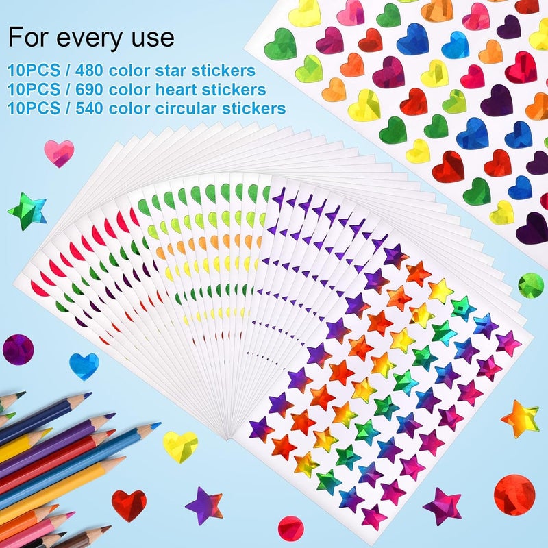Excefore Sparkly Holographic Star Stickers, 30Pcs Glitter Foil Heart and Round Stickers for Kids Reward, Behavior Chart, Student Planner, Teacher Supplies and DIY Decoration - Image 3