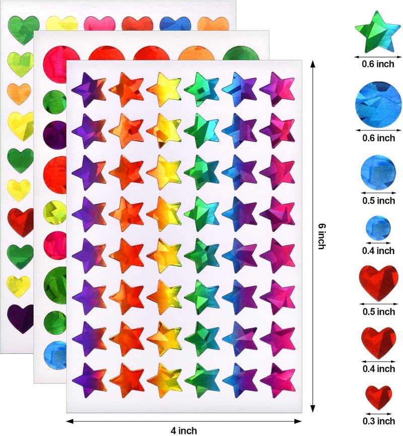 Excefore Sparkly Holographic Star Stickers, 30Pcs Glitter Foil Heart and Round Stickers for Kids Reward, Behavior Chart, Student Planner, Teacher Supplies and DIY Decoration - Image 2