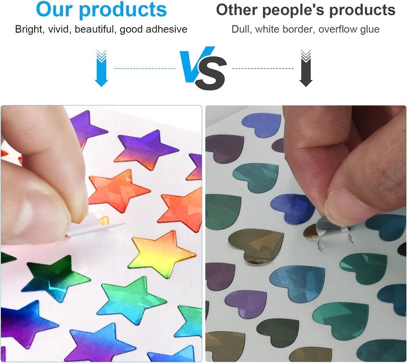Excefore Sparkly Holographic Star Stickers, 30Pcs Glitter Foil Heart and Round Stickers for Kids Reward, Behavior Chart, Student Planner, Teacher Supplies and DIY Decoration - Image 4