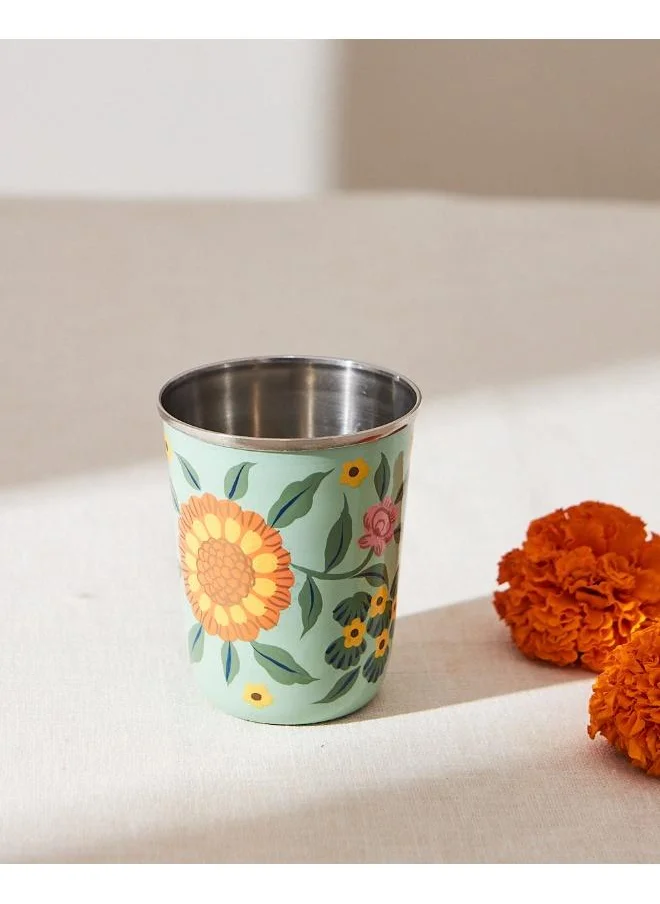 Chumbak Marigold Steel Tumbler, Teal, 250ml