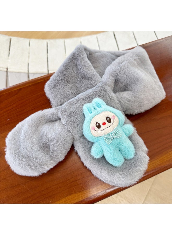 Cute Cartoon Plush Kidsren's Scarf Autumn And Winter Warm Cross Neck Scarf For Boys And Girls Thickeneded Cold-proof Neck Protector