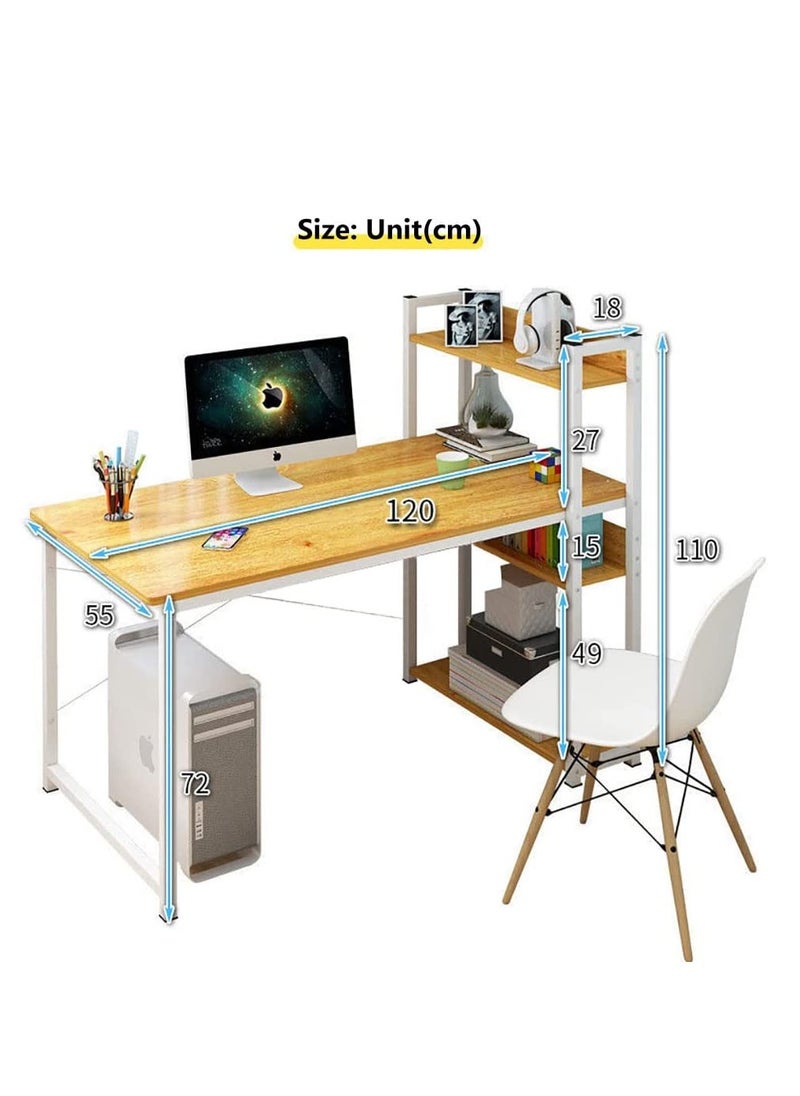Generic - Computer Desk with Storage Shelves, Modern Sturdy Office Desk Computer Table, Large Study Writing Table Desk w/Bookshelf for Home Office, Easy to Assemble (H120A-White) - Image 1