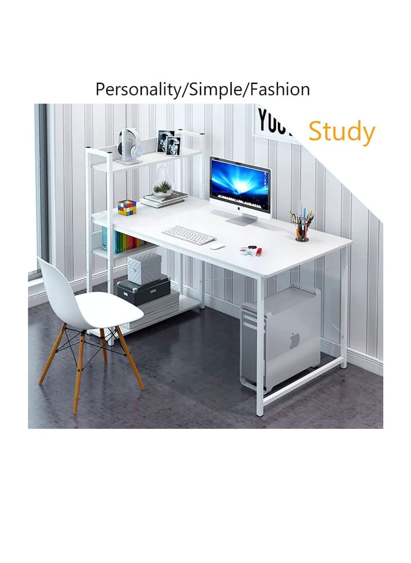 Generic - Computer Desk with Storage Shelves, Modern Sturdy Office Desk Computer Table, Large Study Writing Table Desk w/Bookshelf for Home Office, Easy to Assemble (H120A-White) - Image 1