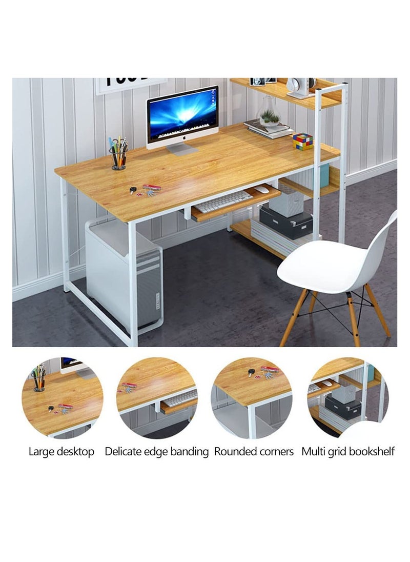 Generic - Computer Desk with Storage Shelves, Modern Sturdy Office Desk Computer Table, Large Study Writing Table Desk w/Bookshelf for Home Office, Easy to Assemble (H120A-White) - Image 1