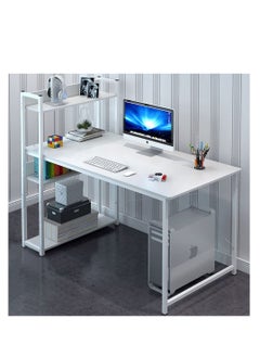 Computer Desk with Storage Shelves, Modern Sturdy Office Desk Computer Table, Large Study Writing Table Desk w/Bookshelf for Home Office, Easy to Assemble (H120A-White)