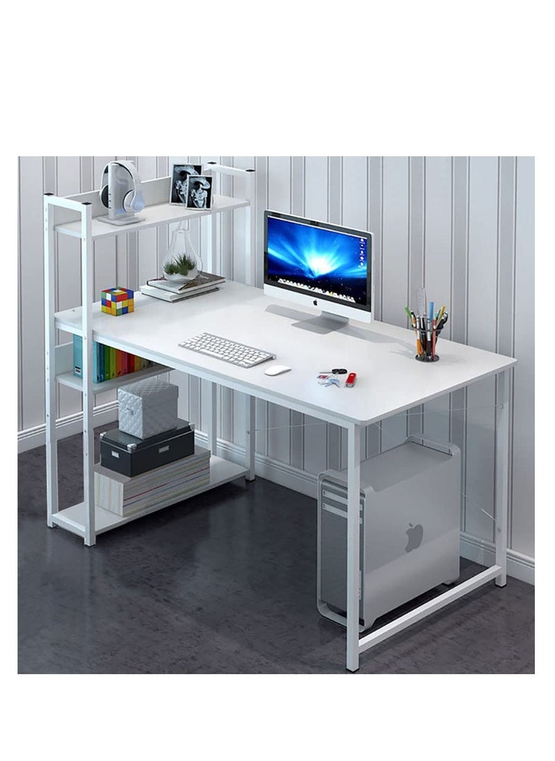 Generic - Computer Desk with Storage Shelves, Modern Sturdy Office Desk Computer Table, Large Study Writing Table Desk w/Bookshelf for Home Office, Easy to Assemble (H120A-White) - Image 1