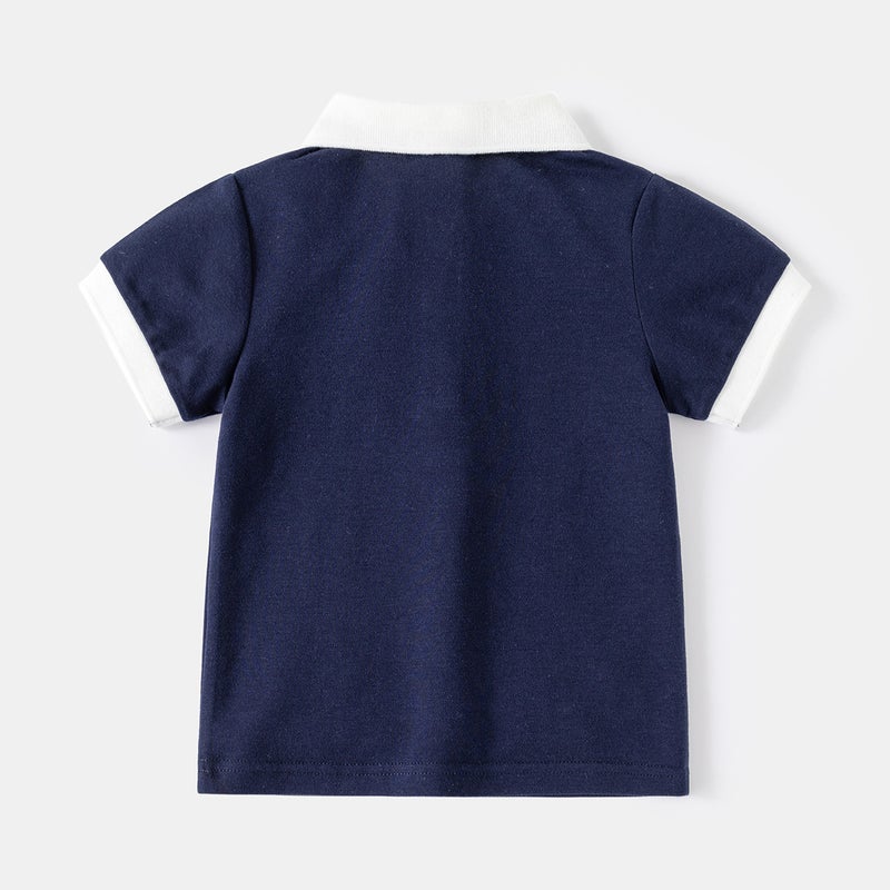 Children'S Short-Sleeved T-Shirt 2024 Summer Korean Children'S Clothing Boy'S Color-Matching Sleeve Short-Sleeved Polo Shirt Baby Cartoon Top - Image 4
