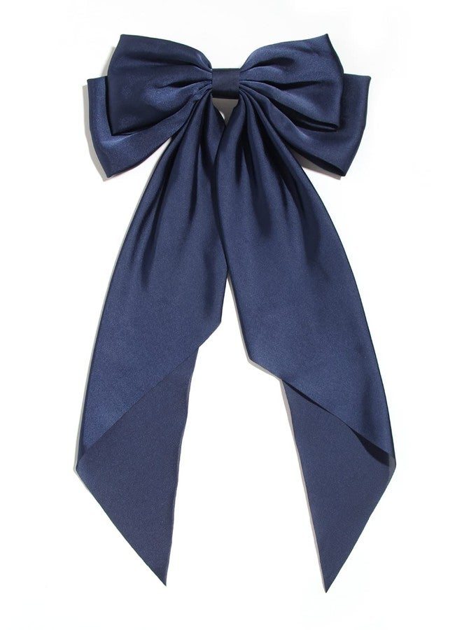 LFOUVRE Satin Bow Barrettes and Long Ribbon Navy Hair Pins for Girls and Women - Party Hair Accessories with Bowknot Hairpins - Image 2