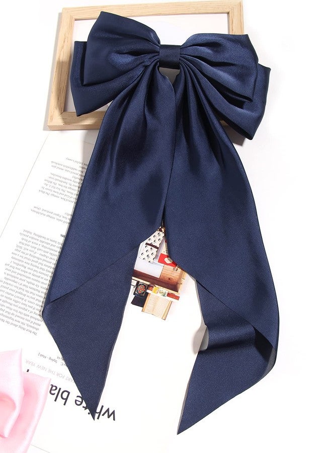 LFOUVRE Satin Bow Barrettes and Long Ribbon Navy Hair Pins for Girls and Women - Party Hair Accessories with Bowknot Hairpins - Image 5
