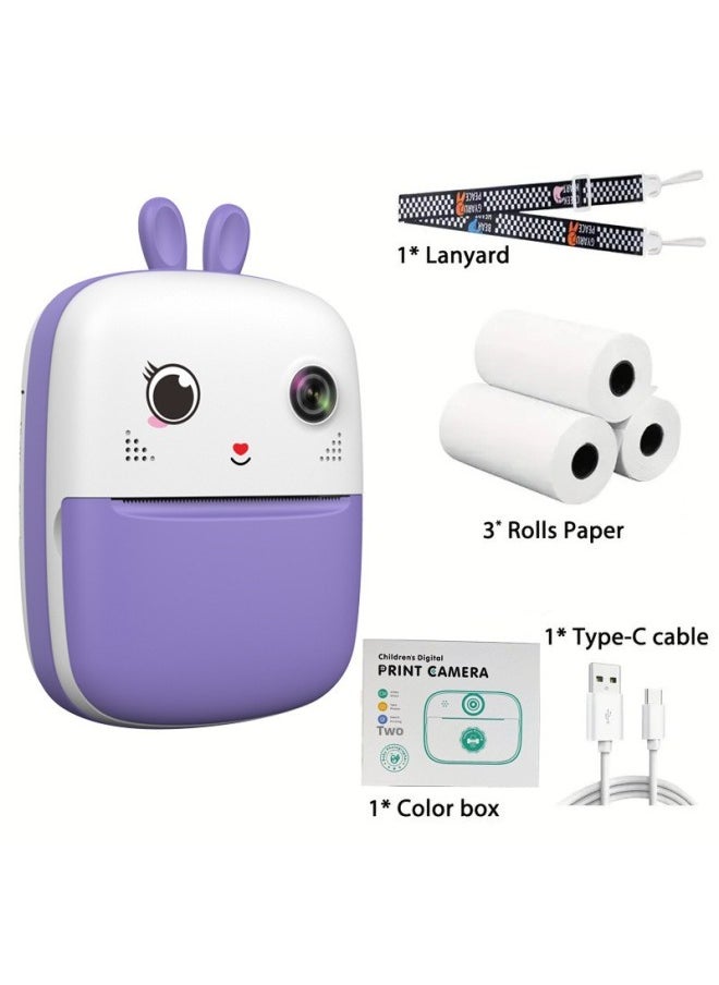 Generic S6 Portelate Children's Camera Can Automatically Print High-definition Double-camera Cartoon Small Gifts Wholesale-Color:Purple (standard Without TF Card)  - Image 1