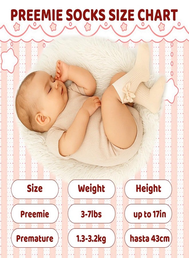 MIRJXB Newborn Knee High Socks Girl, 5 Pairs Soft Cotton Knee High Long Baby Socks for Premature Infants 3-7 lbs Newborn Girls Boys, Ideal for Daily Wear and Special Occasion Gifts - Image 4