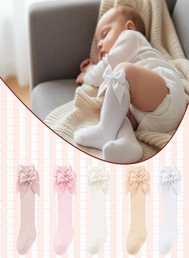 MIRJXB Newborn Knee High Socks Girl, 5 Pairs Soft Cotton Knee High Long Baby Socks for Premature Infants 3-7 lbs Newborn Girls Boys, Ideal for Daily Wear and Special Occasion Gifts - Image 2