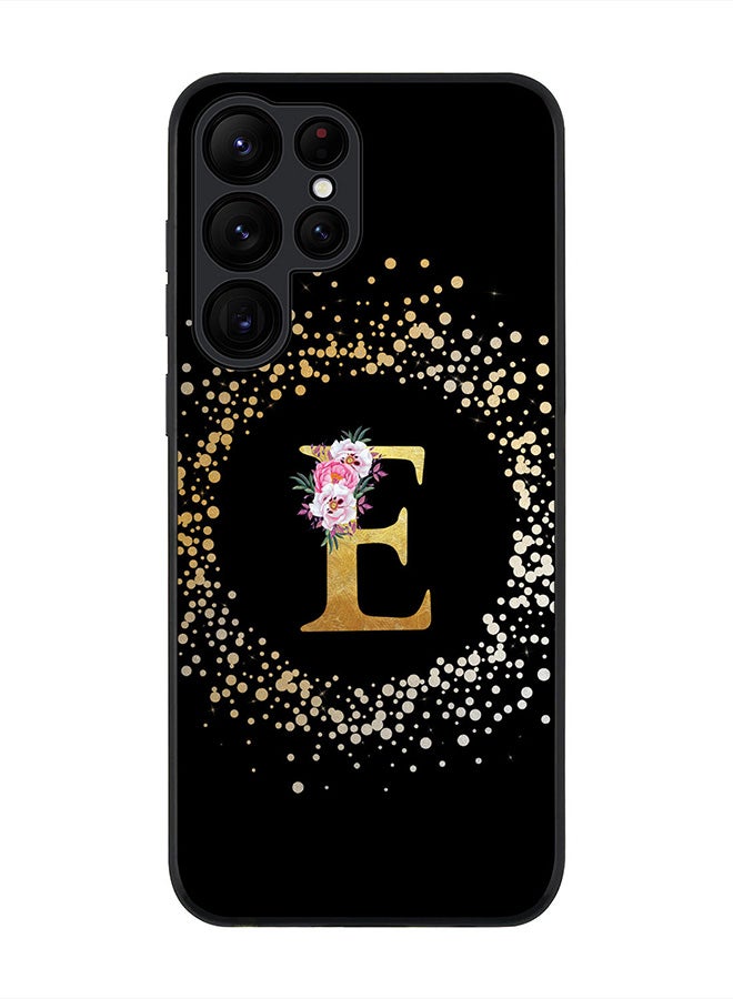 Stylizedd Rugged Black edge case for Samsung Galaxy S22 Ultra 5G, Soft Flexible Phone case Custom Monogram Initial Letter Floral Pattern Alphabet - E (Black) - Image 1