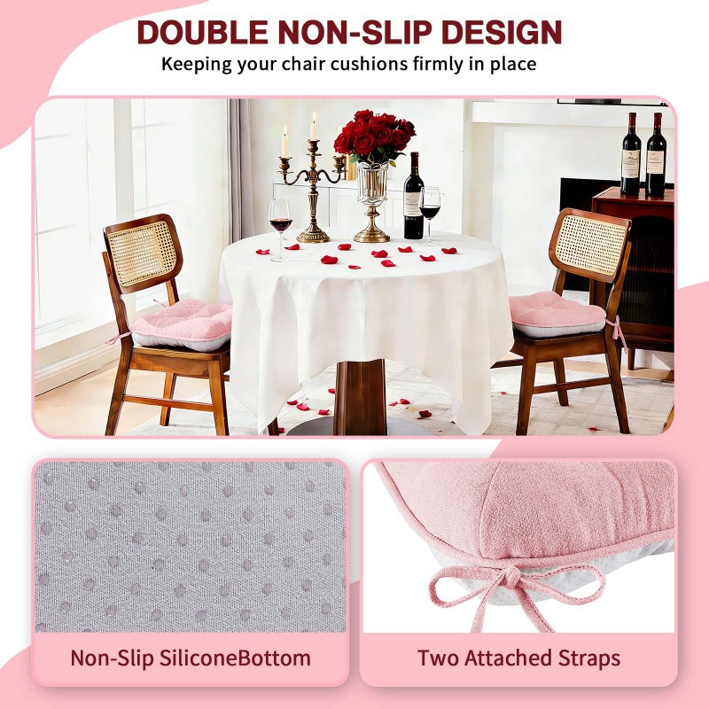 BETU Pink Chair Cushions for Dining Chairs Set of 4,3.5" Thick Kitchen Table Chair Pads with Ties,Non Slip Backing and Covers, Seat Cushion for Dining Room,Bar,Patio Chairs,16"X16"X3.5",Pink - Image 2
