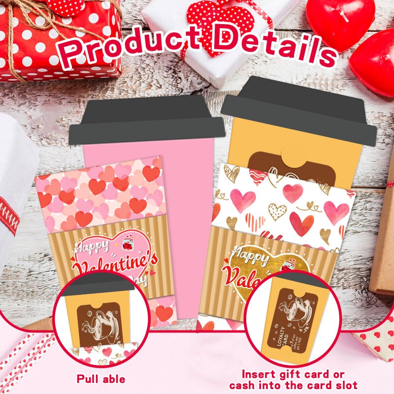HEYINSHEN 12 Pcs Valentine's Day Gift Card Holders Coffee Gift Card Holders Happy Valentine's Day Coffee Gift Cards Holder Valentine Days Latte Coffee Cards with Envelopes Valentines Party Gift - Image 3