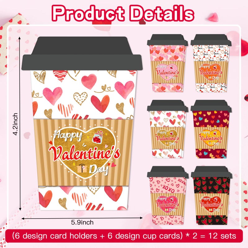 HEYINSHEN 12 Pcs Valentine's Day Gift Card Holders Coffee Gift Card Holders Happy Valentine's Day Coffee Gift Cards Holder Valentine Days Latte Coffee Cards with Envelopes Valentines Party Gift - Image 2