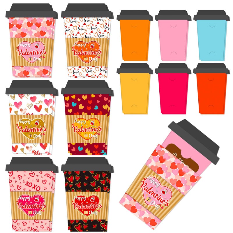 HEYINSHEN 12 Pcs Valentine's Day Gift Card Holders Coffee Gift Card Holders Happy Valentine's Day Coffee Gift Cards Holder Valentine Days Latte Coffee Cards with Envelopes Valentines Party Gift - Image 1