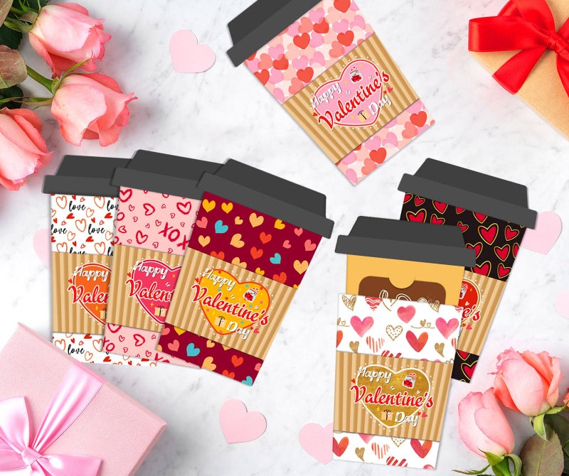 HEYINSHEN 12 Pcs Valentine's Day Gift Card Holders Coffee Gift Card Holders Happy Valentine's Day Coffee Gift Cards Holder Valentine Days Latte Coffee Cards with Envelopes Valentines Party Gift - Image 4