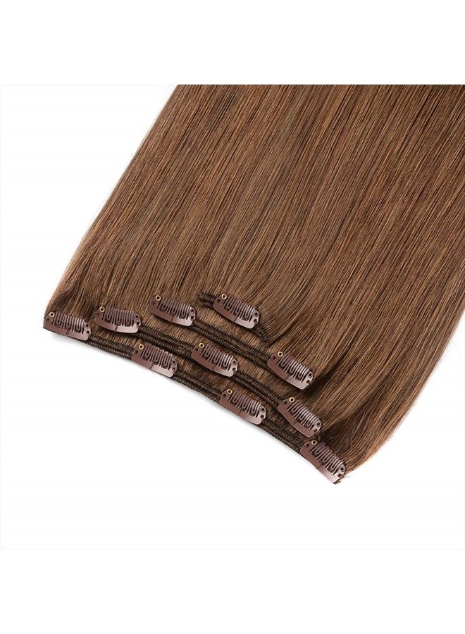 Winsky 20" Clip in Hair Extensions Remy Human Hair for Women - Silky Straight Long Human Hair Clip on Extensions 75grams 4pieces Ash Brown Color - Image 3