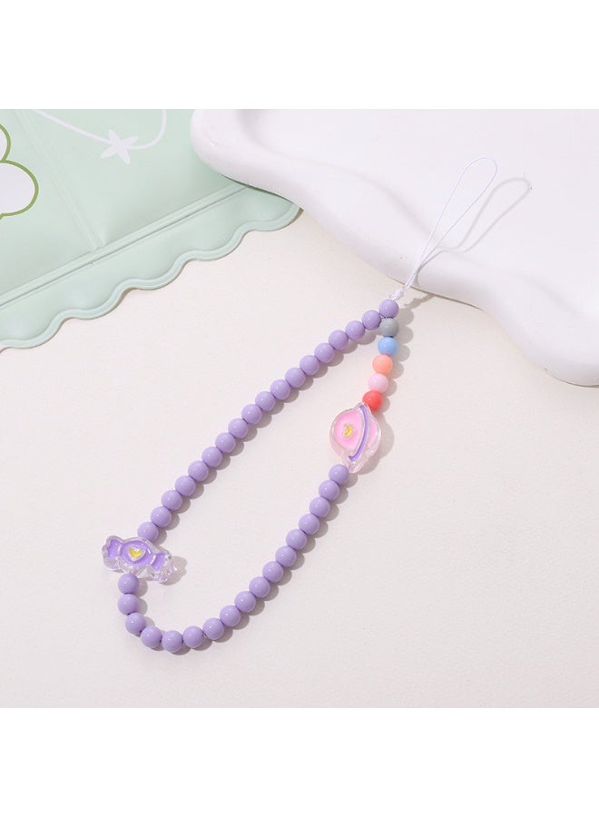 NIBEMINENT Beaded Phone Lanyard, Anti Lost Removable Wrist Strap, Bow Bracelet Pendant, Phone Keychain Lanyard - Image 1