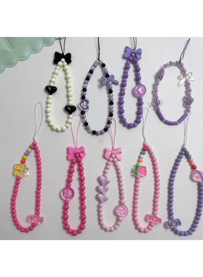 NIBEMINENT Beaded Phone Lanyard, Anti Lost Removable Wrist Strap, Bow Bracelet Pendant, Phone Keychain Lanyard - Image 2