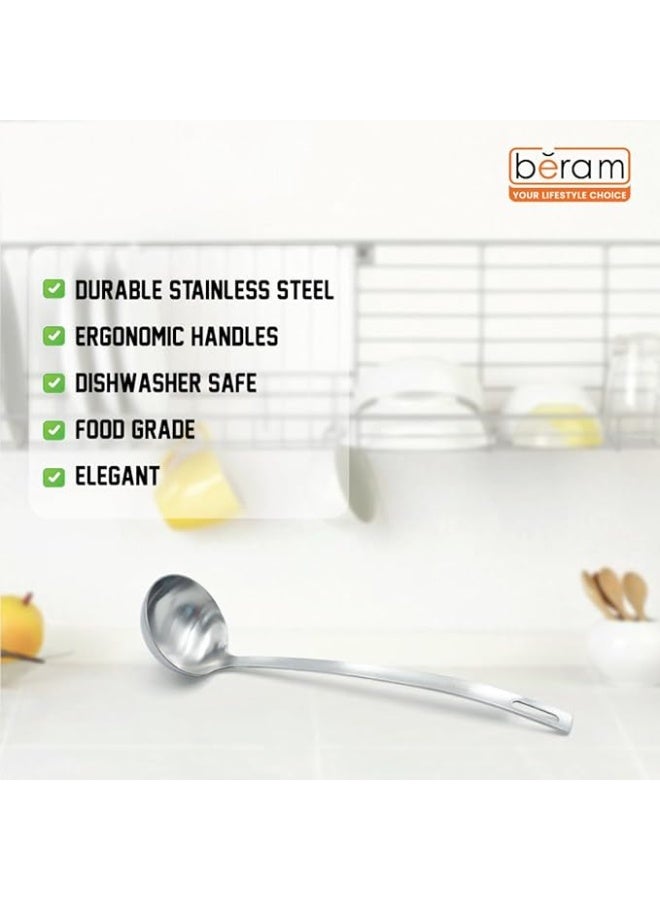 بيرام مغرفة شوربة بيرام، ملعقة شوربة من الفولاذ المقاوم للصدأ، أداة مطبخ، مقبض طويل، أدوات طهي، ملعقة تقديم، من مواد غذائية، غير قابلة للتشوه، مدمجة، خفيفة الوزن (6 سم) - Image 3
